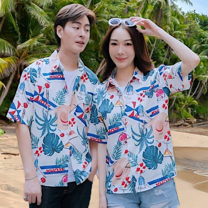 Pink3130 เสื้อฮาวายลายใหม่2025 KTIER ทรงวัยรุ่น หญิงชายใส่ได้ ผ้าโพลีพรีเมี่ยม ไซส์38-56นิ้ว งานปัาย ลายคมชัด  **1ตัว**