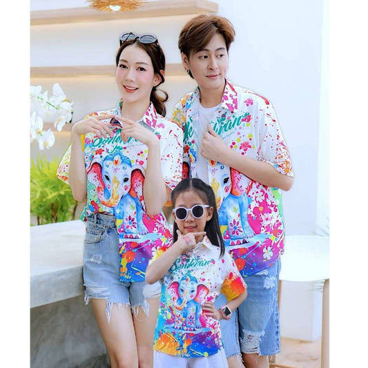 3123 เสื้อฮาวายลายใหม่2025 สาดสีSongkran ทรงวัยรุ่น หญิงชายใส่ได้ ผ้าโพลีพรีเมี่ยมไซส์38-56นิ้ว งานปัาย ลายคมชัด  *1ตัว*