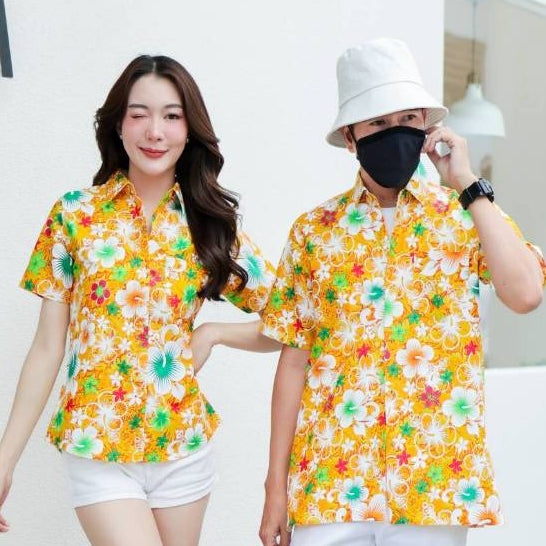 022เสื้อสงกรานต์ลายดอก ผ้าคอตตอน100