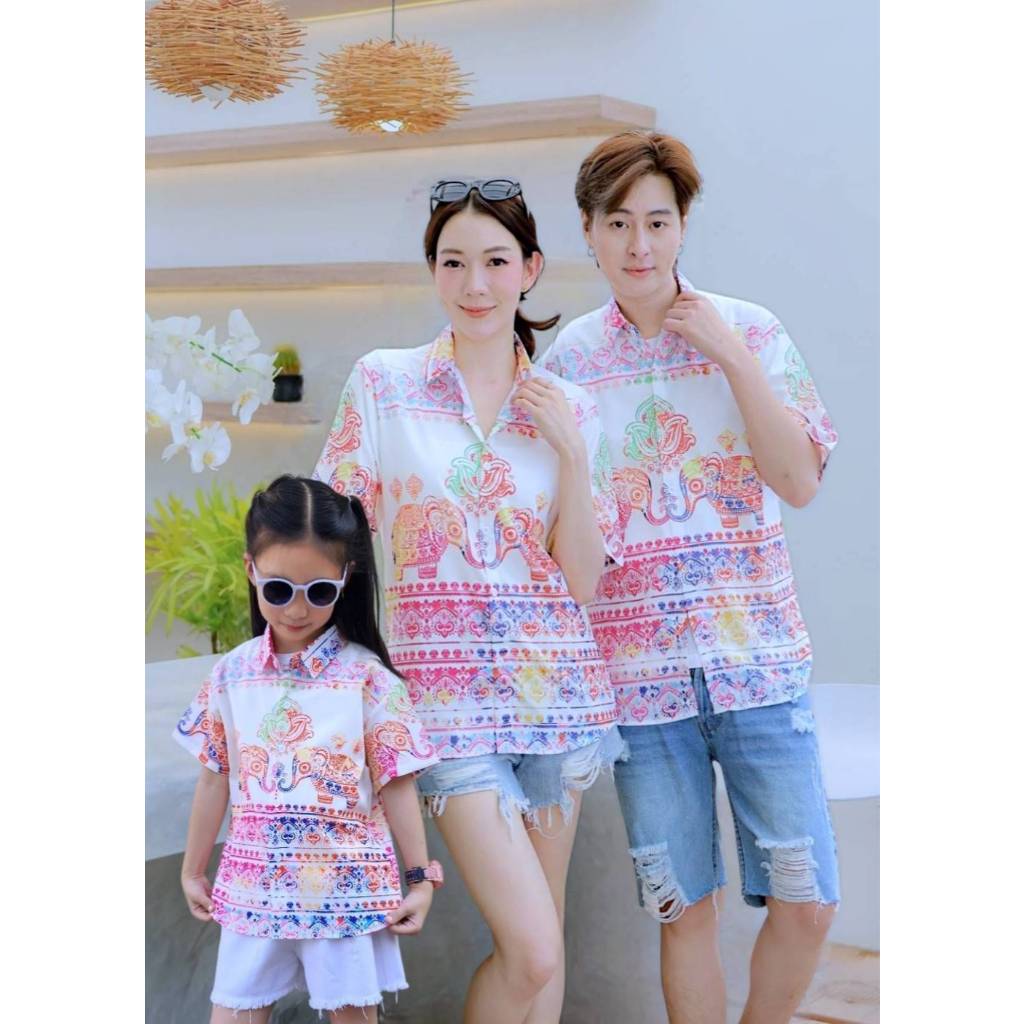 HD025เสื้อฮาวายลายใหม่2025  คลาสสิคThailandทรงวัยรุ่น หญิงชายใส่ได้ ผ้าโพลีพรีเมี่ยมไซส์38-56นิ้ว งานปัาย ลายคมชัด *1ตัว