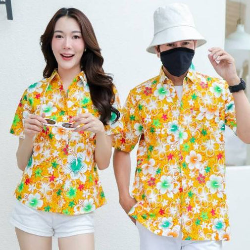 022เสื้อสงกรานต์ลายดอก ผ้าคอตตอน100