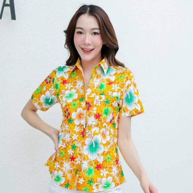 022เสื้อสงกรานต์ลายดอก ผ้าคอตตอน100