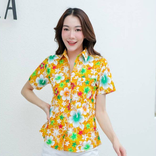 022เสื้อสงกรานต์ลายดอก ผ้าคอตตอน100