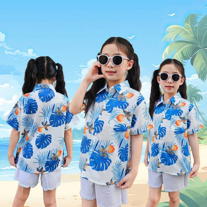 Newเสื้อฮาวายเด็ก2025 Songkran เด็กหญิงเด็กชายใส่ได้ผ้าโพลีพรีเมี่ยม ลายคมชัด งานป้ายKTIER