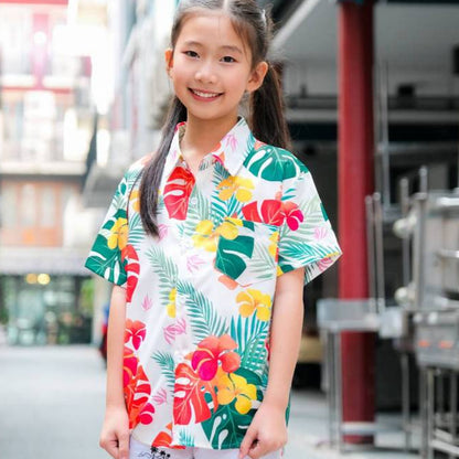 PINKเสื้อฮาวายลายดอก ทรงวัยรุ่น หญิงชายใส่ได้ ผ้าโพลีพรีเมี่ยม ไซส์38-56นิ้ว งานปัาย ลายคมชัด รุ่น3126 **1ตัว**