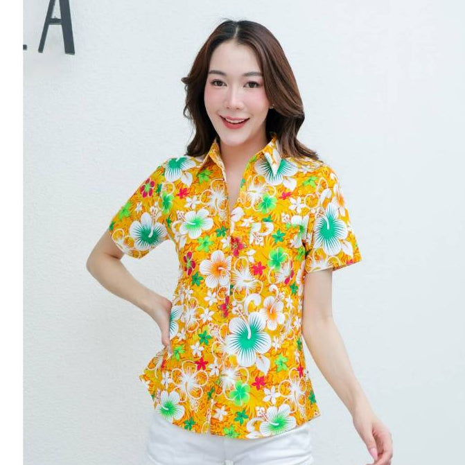 022เสื้อสงกรานต์ลายดอก ผ้าคอตตอน100