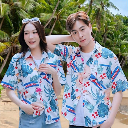 Pink3130 เสื้อฮาวายลายใหม่2025 KTIER ทรงวัยรุ่น หญิงชายใส่ได้ ผ้าโพลีพรีเมี่ยม ไซส์38-56นิ้ว งานปัาย ลายคมชัด  **1ตัว**