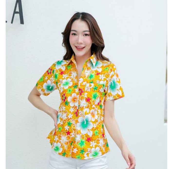 022เสื้อสงกรานต์ลายดอก ผ้าคอตตอน100