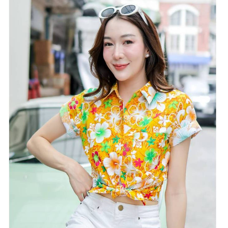 022เสื้อสงกรานต์ลายดอก ผ้าคอตตอน100