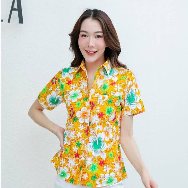 022เสื้อสงกรานต์ลายดอก ผ้าคอตตอน100