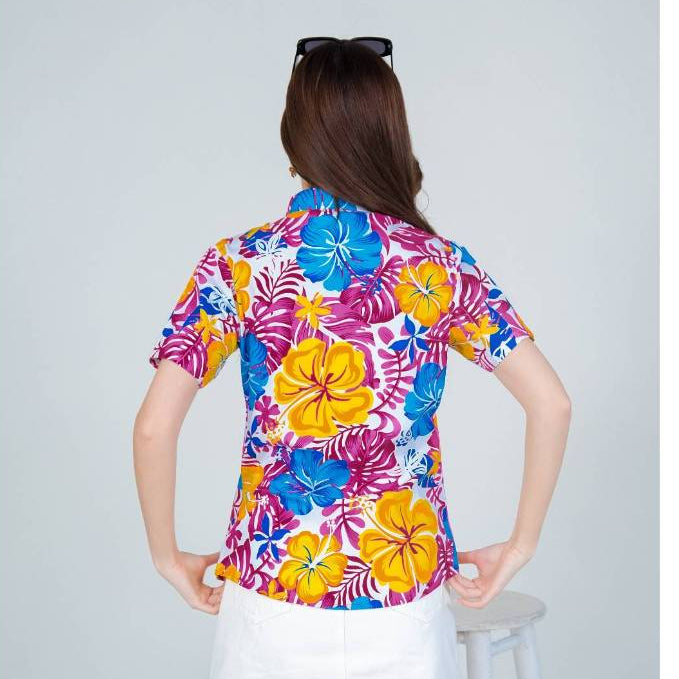 030เสื้อสงกรานต์ลายดอก ผ้าคอตตอน100% สีไม่ตก ผ้าไม่หด