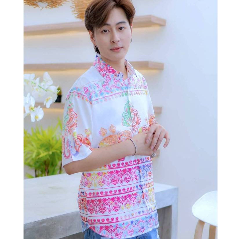 HD025เสื้อฮาวายลายใหม่2025  คลาสสิคThailandทรงวัยรุ่น หญิงชายใส่ได้ ผ้าโพลีพรีเมี่ยมไซส์38-56นิ้ว งานปัาย ลายคมชัด *1ตัว