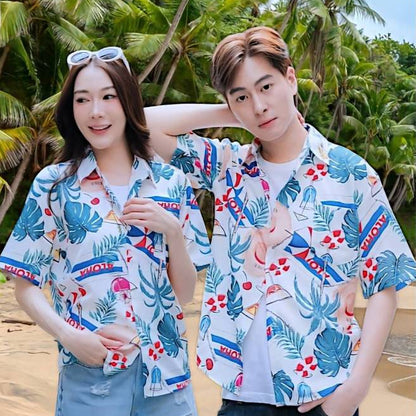 Pink3130 เสื้อฮาวายลายใหม่2025 KTIER ทรงวัยรุ่น หญิงชายใส่ได้ ผ้าโพลีพรีเมี่ยม ไซส์38-56นิ้ว งานปัาย ลายคมชัด  **1ตัว**