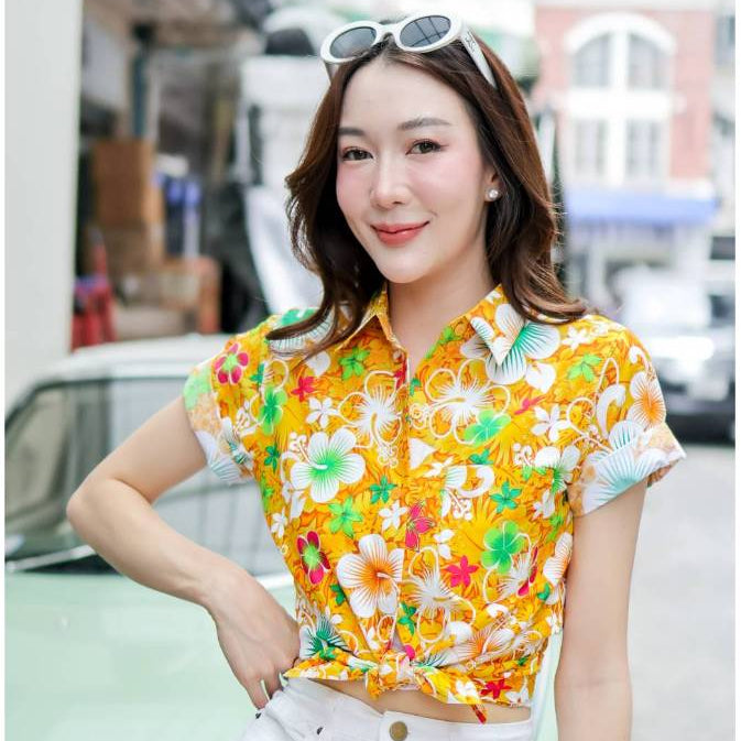 022เสื้อสงกรานต์ลายดอก ผ้าคอตตอน100