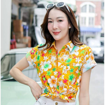 022เสื้อสงกรานต์ลายดอก ผ้าคอตตอน100