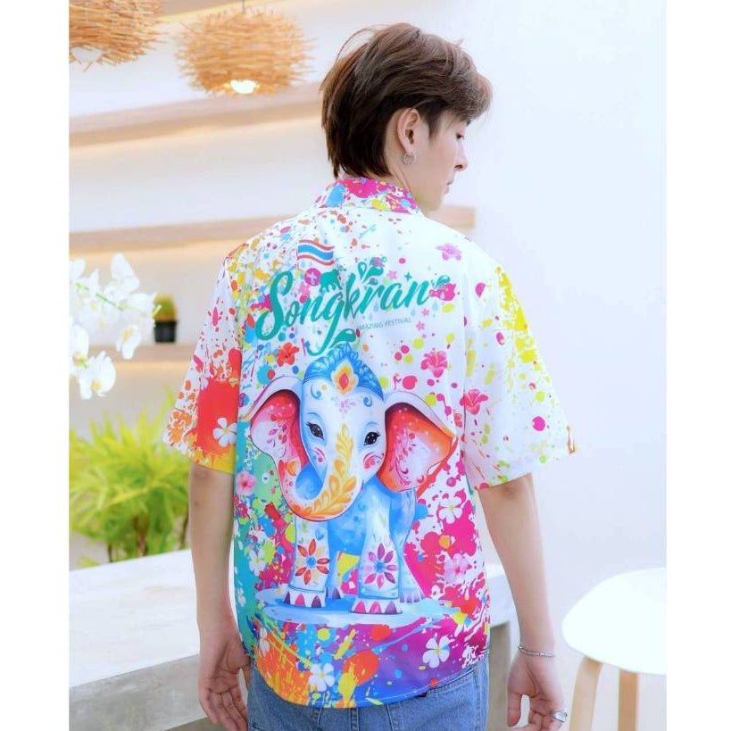 3123 เสื้อฮาวายลายใหม่2025 สาดสีSongkran ทรงวัยรุ่น หญิงชายใส่ได้ ผ้าโพลีพรีเมี่ยมไซส์38-56นิ้ว งานปัาย ลายคมชัด  *1ตัว*