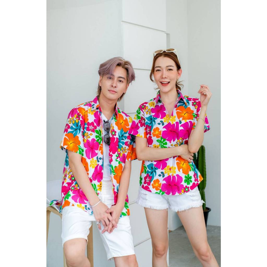 เสื้อสงกรานต์ลายดอก ผ้าคอตตอน100%